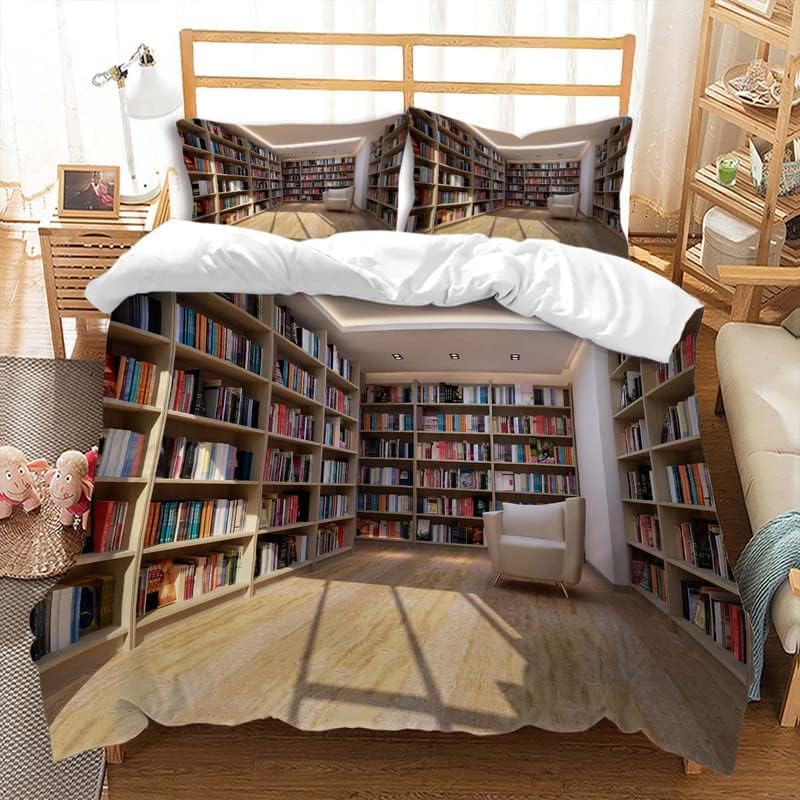 Library Duvet Cover Sets For Teens Queen King Twin Size Lightweight Down Room Decor 2 Pillowcases And 1 Duvet Cover No Comforter