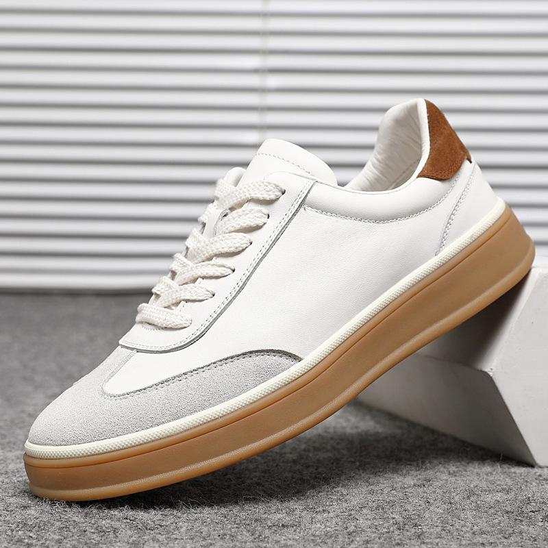 New Men Genuine Leather Casual Shoes Cool Black Flat Skate Shoes Young Man Fashion Sneaker