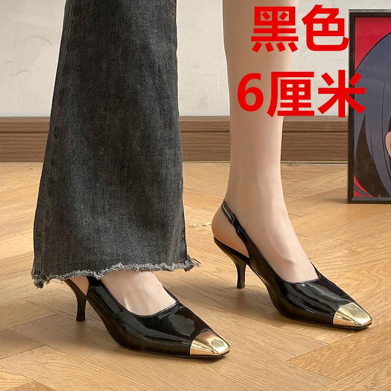 

Black professional high heels women s new models are not tired, thin heels, metal head, light mouth, square head sandals. 40