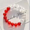 10Mm National Style Retro High Quality New Year'S Red Pigeon Blood Red Natural Chalcedony Agate White Crystal Bracelet