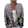 Cardigan Tricot Femme Col Rond Boutonnage Simple Imprimé Floral Manches Longues Vêtement d'Extérieur Décontracté