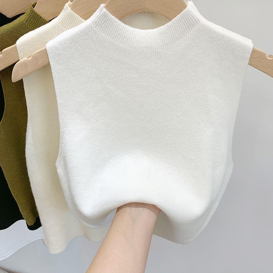 Chic Summer Knitted Sleeveless Vest: Women's Half-High Collar Camisole - Ideal for Inner or Outer Wear.