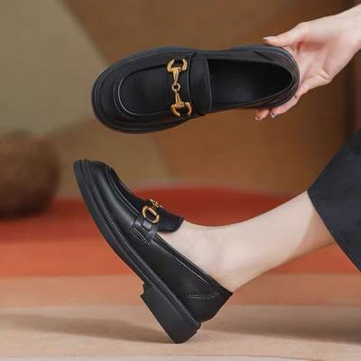 Autumn New Metal Buckle Small Leather Shoes One-pedal Single Shoes Versatile Single Shoes