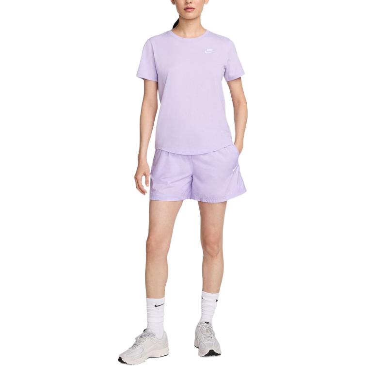 Nike Solid Color Logo Print Drawstring Straight Leg Casual Shorts Women shorts Purple DM6761-511