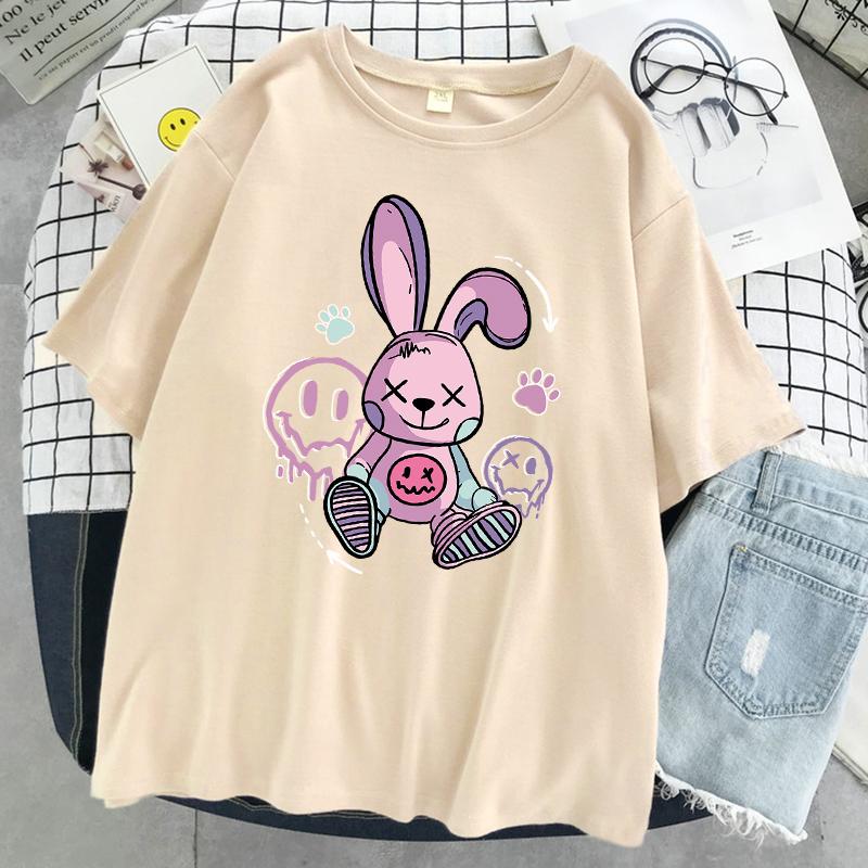 A Toy Rabbit Sitting On The Ground Women T Shirt Cool Fashion Short Sleeve Street Hip Hop Tee Clothes Sport Breathable T-Shirt