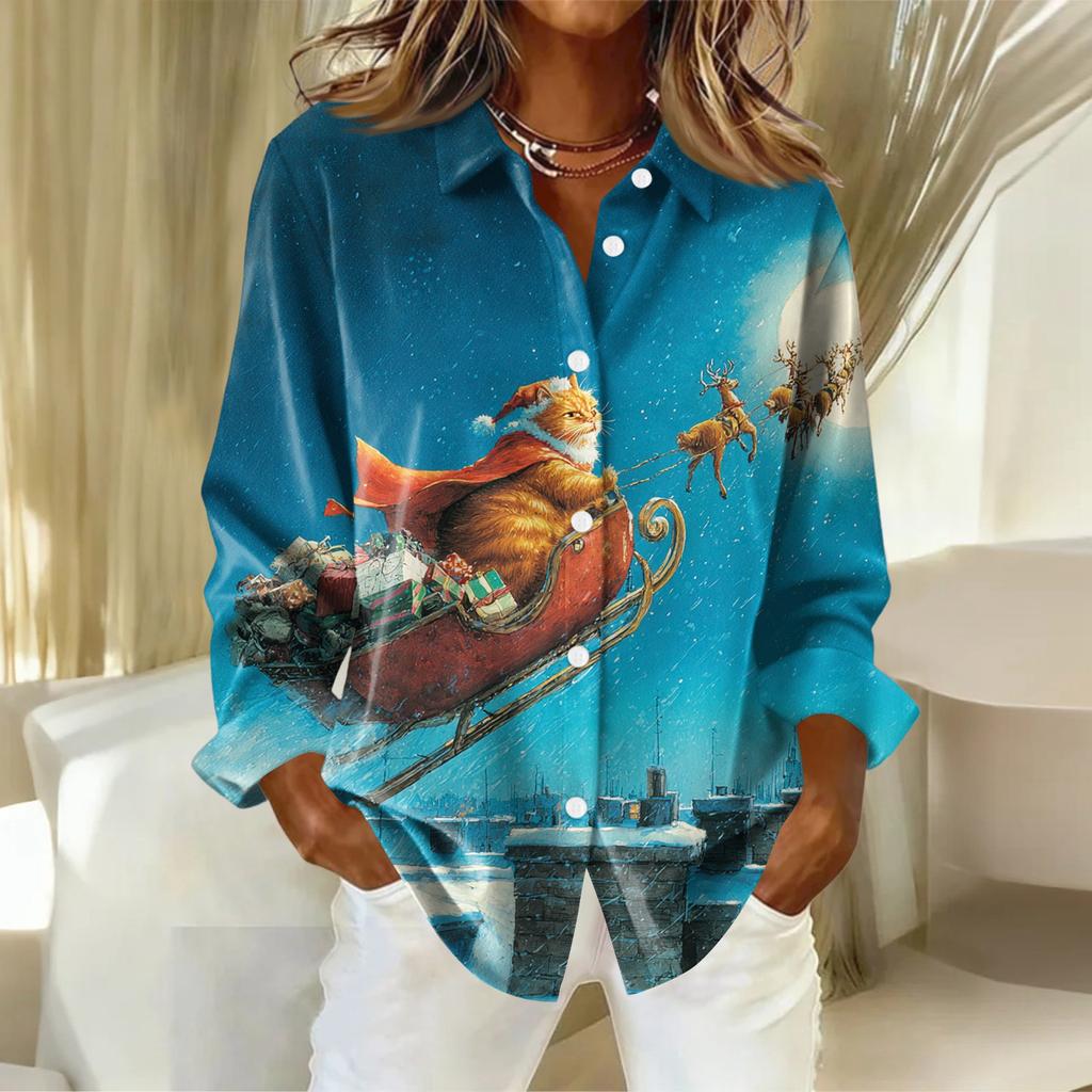 Dameskjorte med blomsterprintknapper, langermet avslappet vanlig skjorte bluser avslappet plussstørrelse basic topper