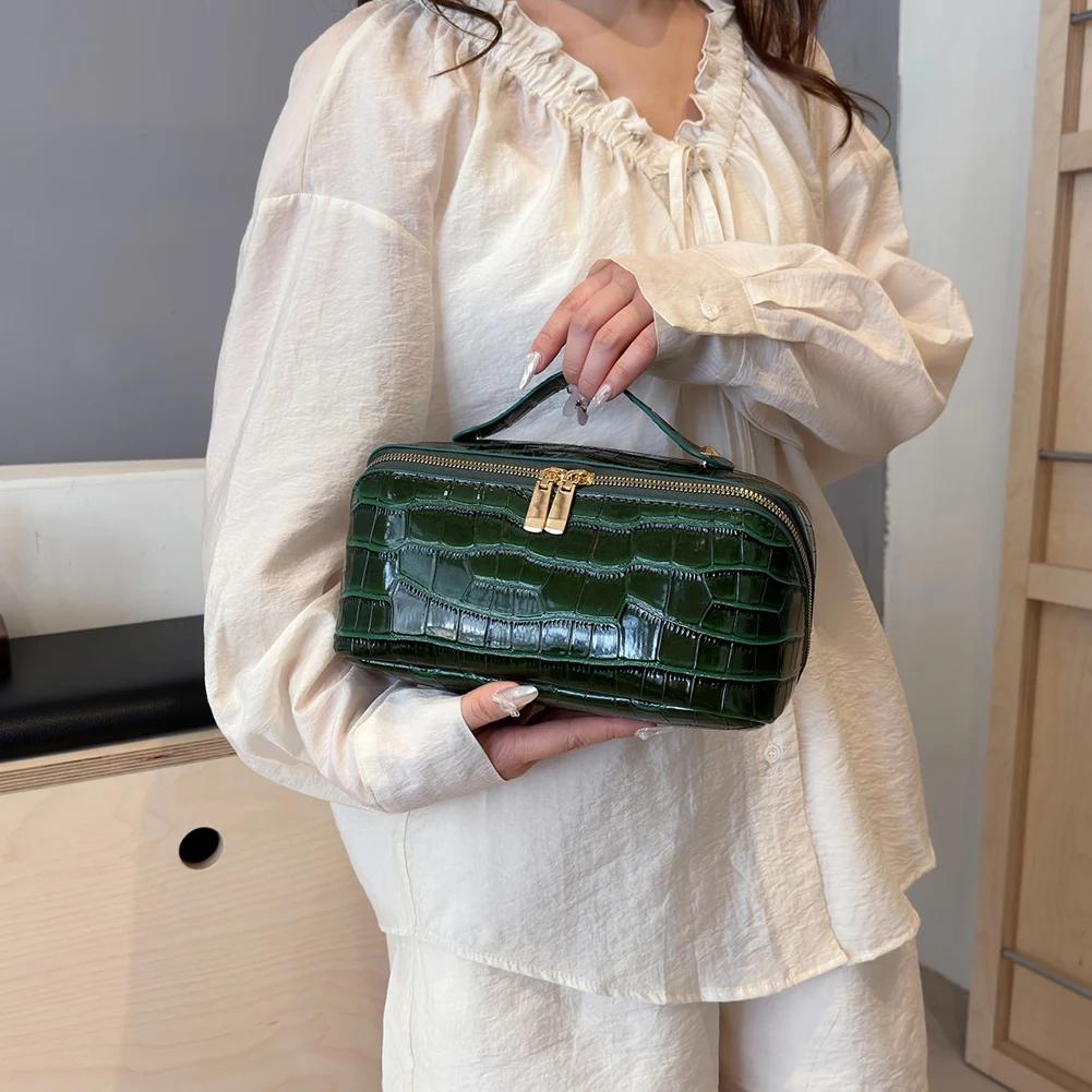 PU Leather Makeup Bag Simple Cosmetic Bag Multi-Compartment Travel Toiletry Bag Makeup Organizer Bag Women Cosmetics Handbag