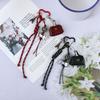 Leather Rope Keychain  Cherry Bow Cute Heart Bag Pendant 3D Creative Cartoon Keyring Anti-Lost Mobile Phone Lanyard