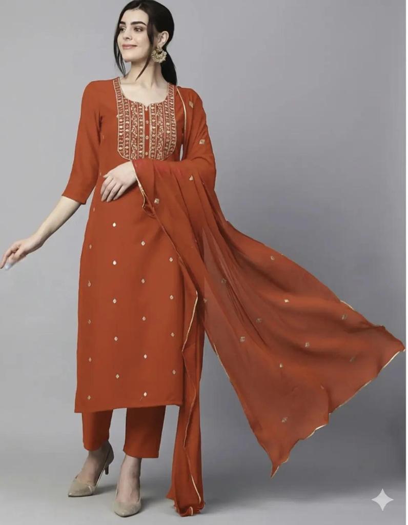 Women Designer Cotton Blend Kurta Pant Dupatta Set Party Wear Top Tunic Kurti Dress