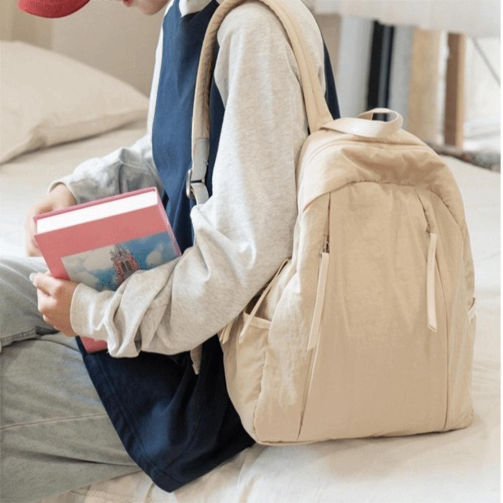 Multi-pocket Travel Backpack Solid Color Student Schoolbag Fashion Nylon Backpack  Men