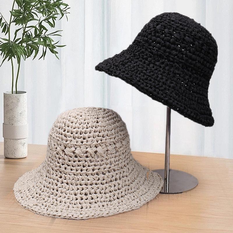 Foldable sun hat beach hat summer straw weaving women's small fresh sun protection hat outdoor travel vacation bucket hat