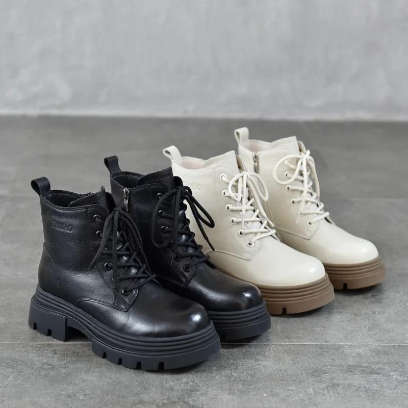 Johnature Genuine Leather Wool Boots Thick And Warm Women's Cotton Shoes Thick Soles Anti Slip Short Boots