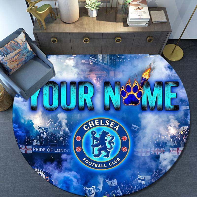 Custom Name,Chelsea FC Pattern Round rug,Carpet Rug for Living Room Bedroom Playroom ,Non-slip Floor Mat,Holiday Gifts and Birthday Gifts.