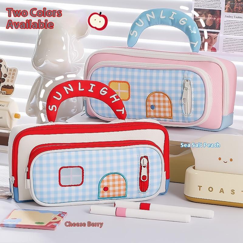 Large Capacity Pencil Case House Design High Appearance Pen Bag 3 Layers Portable Pencil Pouch School Supplies For Student Home