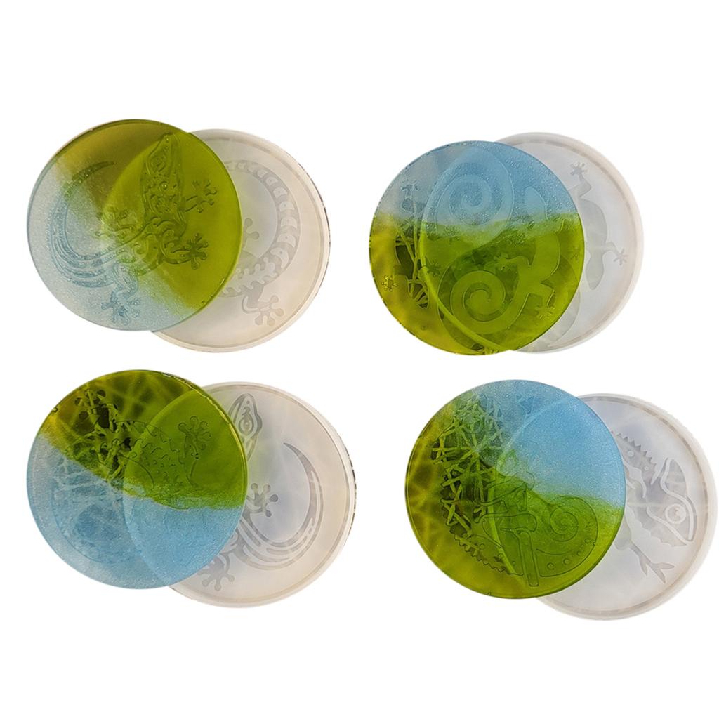Set of 4 Cup Pad Mould Silicone Craft Mold Lizard Shape Resin Mold Silicone Cup Mats Mold Silicone Crafting Supplies