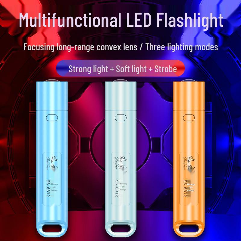 Rechargeable LED Flashlight: Mini, High-Power, Strong Illumination, Lightweight Plastic Design for Household Use