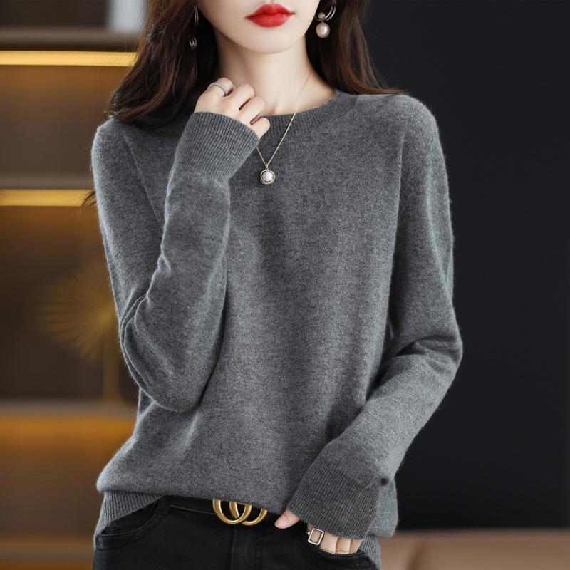 GMXIA Autumn Winter Loose Foreign Air Soft Waxy Chunky Crew Neck Pullover with A Sweater On The Outside