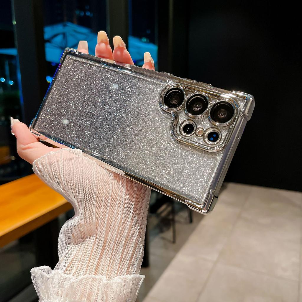 Suitable for Samsung S21 Electroplated Four Corner Mobile Phone Case S24Ultra Airbag Anti Fall Gradient Flash Powder S25PLUS Hard Case