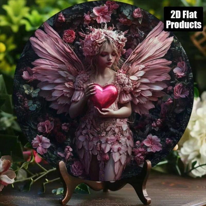 Vintage Heart Floral Metal Poster 8x8 Inch Round Wall Art For Living Room