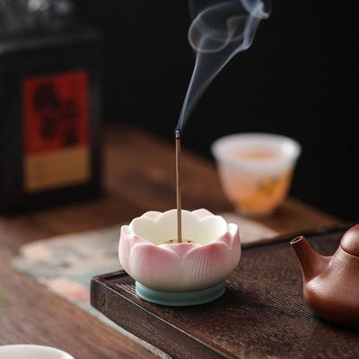 Ceramic Lotus Incense Burner Holder Home Aromatherapy Censer Sandalwood Cone Burner Desk Decor Meditation Room Supply