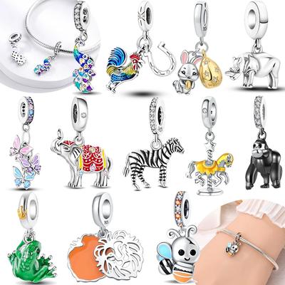 Charms Original Copper Yellow Bee Zebra Colorful Peacock Rabbit Beads Fit Bracelet Women Jewelry Making Diy Gift Accessory