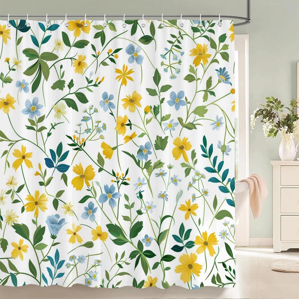 Home Shower Curtains for Bathroom Waterproof Fabric Spring Floral  and Plants Bathroom Curtains with Hooks Decorative Curtain