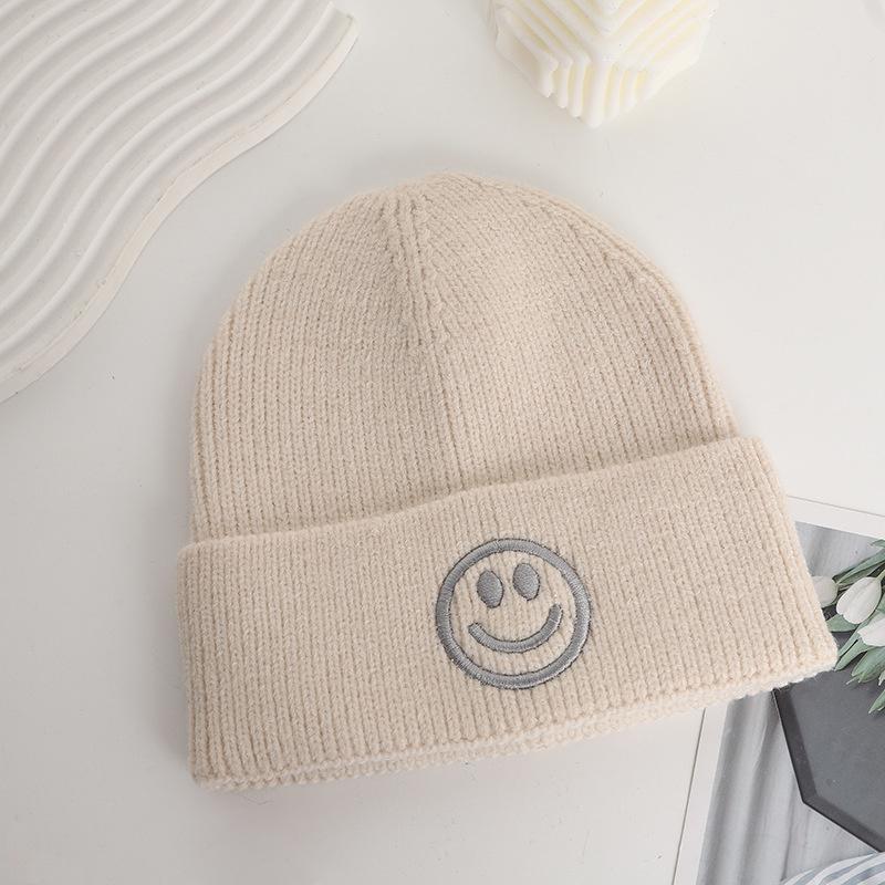 

Повсякденна в язана шапка для чоловіків і жінок на відкритому повітрі, мультфільм, смайлик, вишивка, шапка-біні, зимова тепла товста кашемірова шапочка 56-58cm