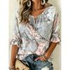 Women's Vintage Burgundy Rose Tie Neck Blouse Ruffle 3/4 Sleeve Relaxed Fit Daily Office Dating Shirt