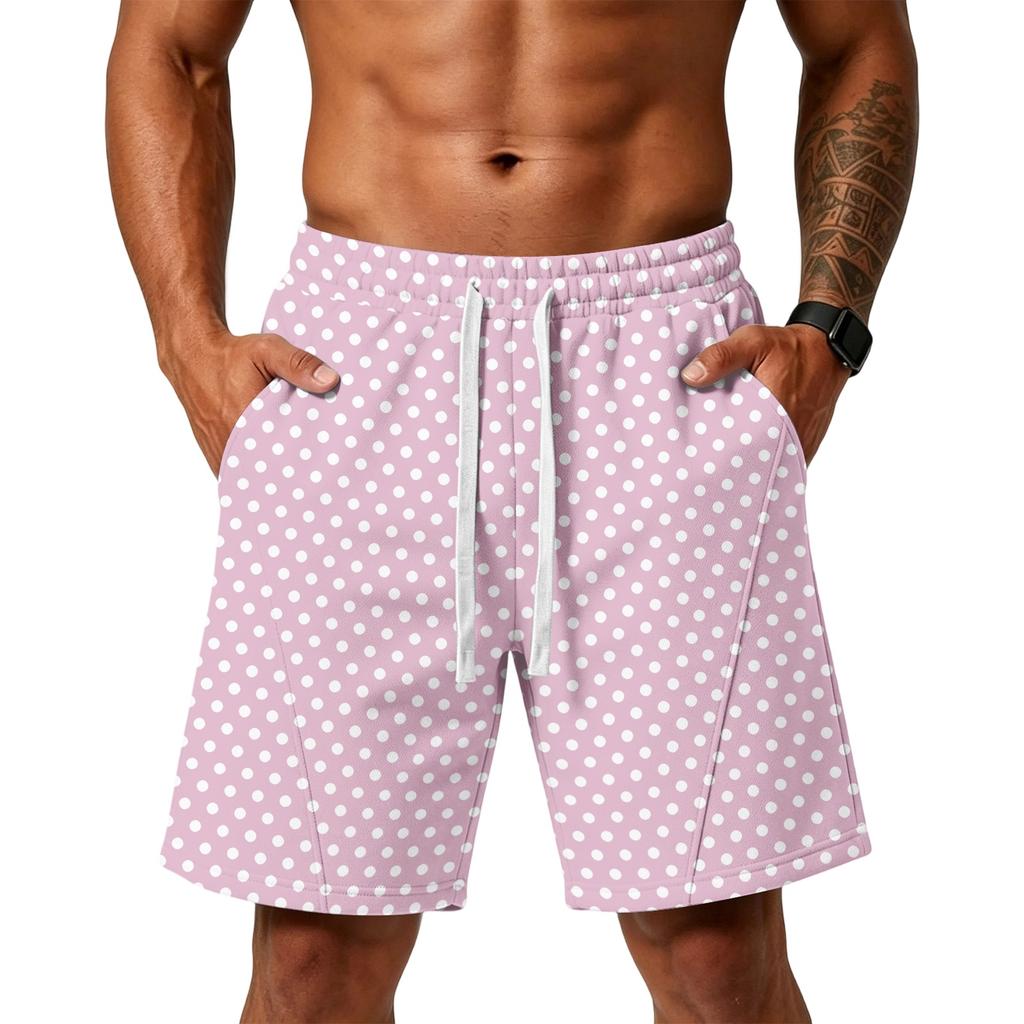 Men's Loose Fit Polka Dot Athletic Shorts with Pockets Elastic Waistband Drawstring for Training Gym Beach Casual Wear
