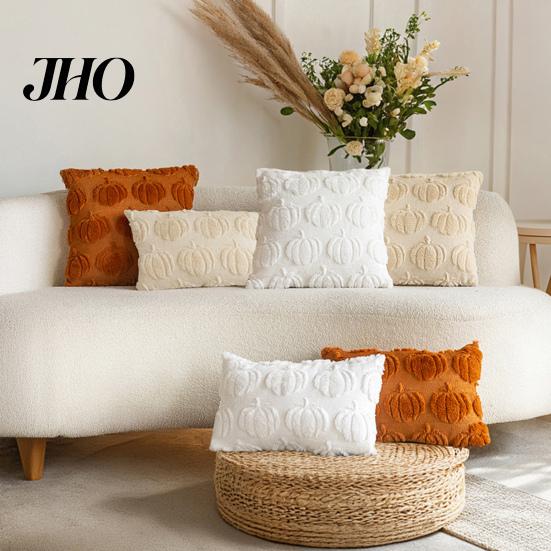 Super Soft Velvet Pillow Covers Pumpkin Pattern Pillowcase Solid Color Hide Zipper Wool Fabric Case Halloween Cushion Cover Home Decor Back