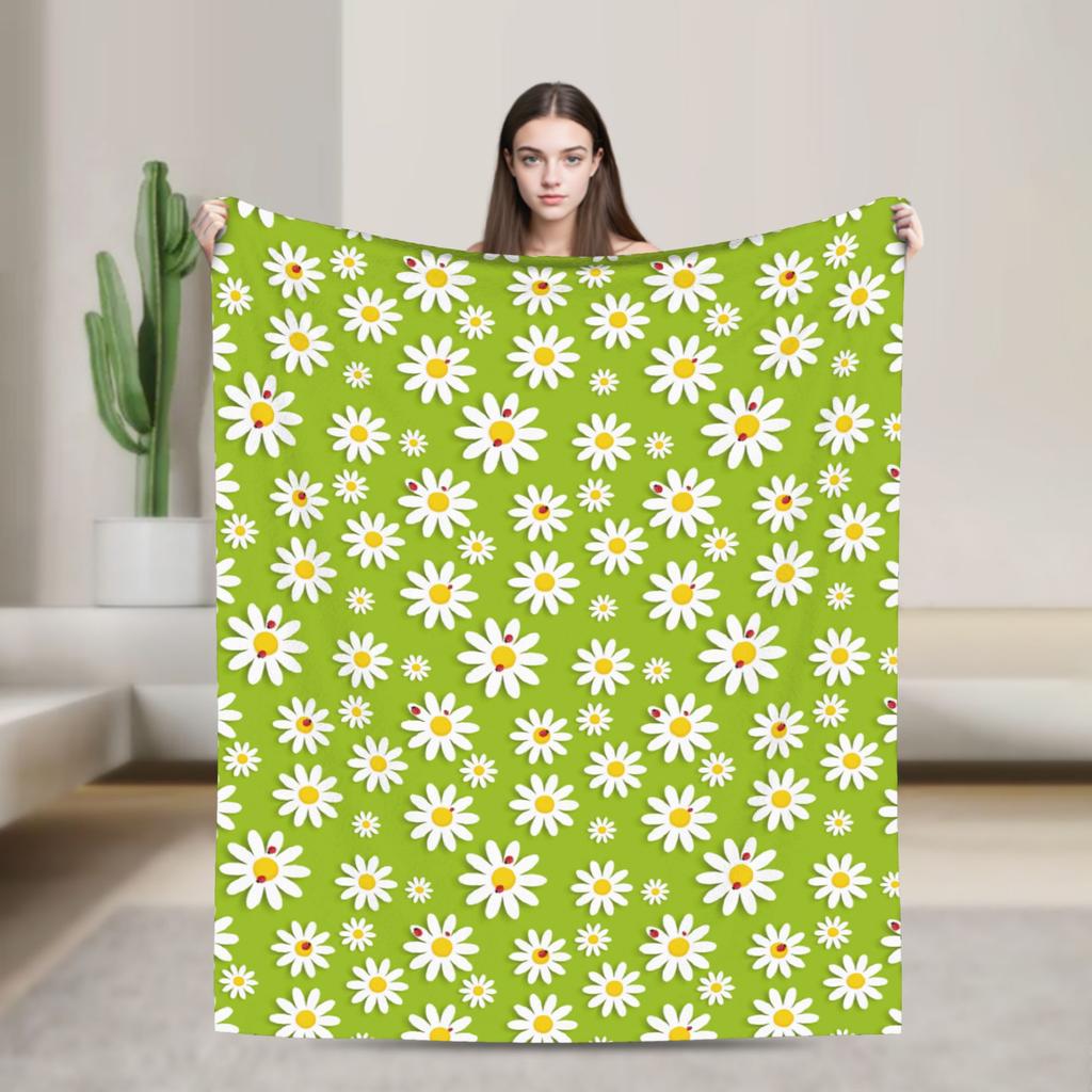 Daisy Floral Pattern Blankets Spring  Warm Cozy Throw Blanket For Adults Girls Living Room Flannel Bedspread Bed Cover