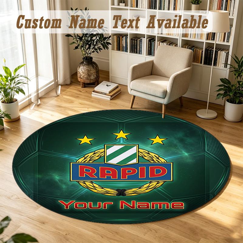 Round Rug Custom NameRapid Wien FC Pattern Non Slip Carpet Home Floor Decor