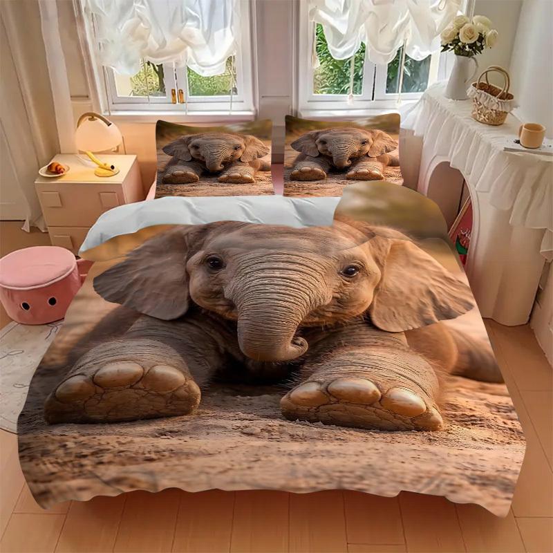 3pcs Anime Elephant Comforter Set with Two Pillowcases (No Core) - Home Decor, Festival Gift, Polyester Fabric, Suitable for Bedroom and Guest Ro