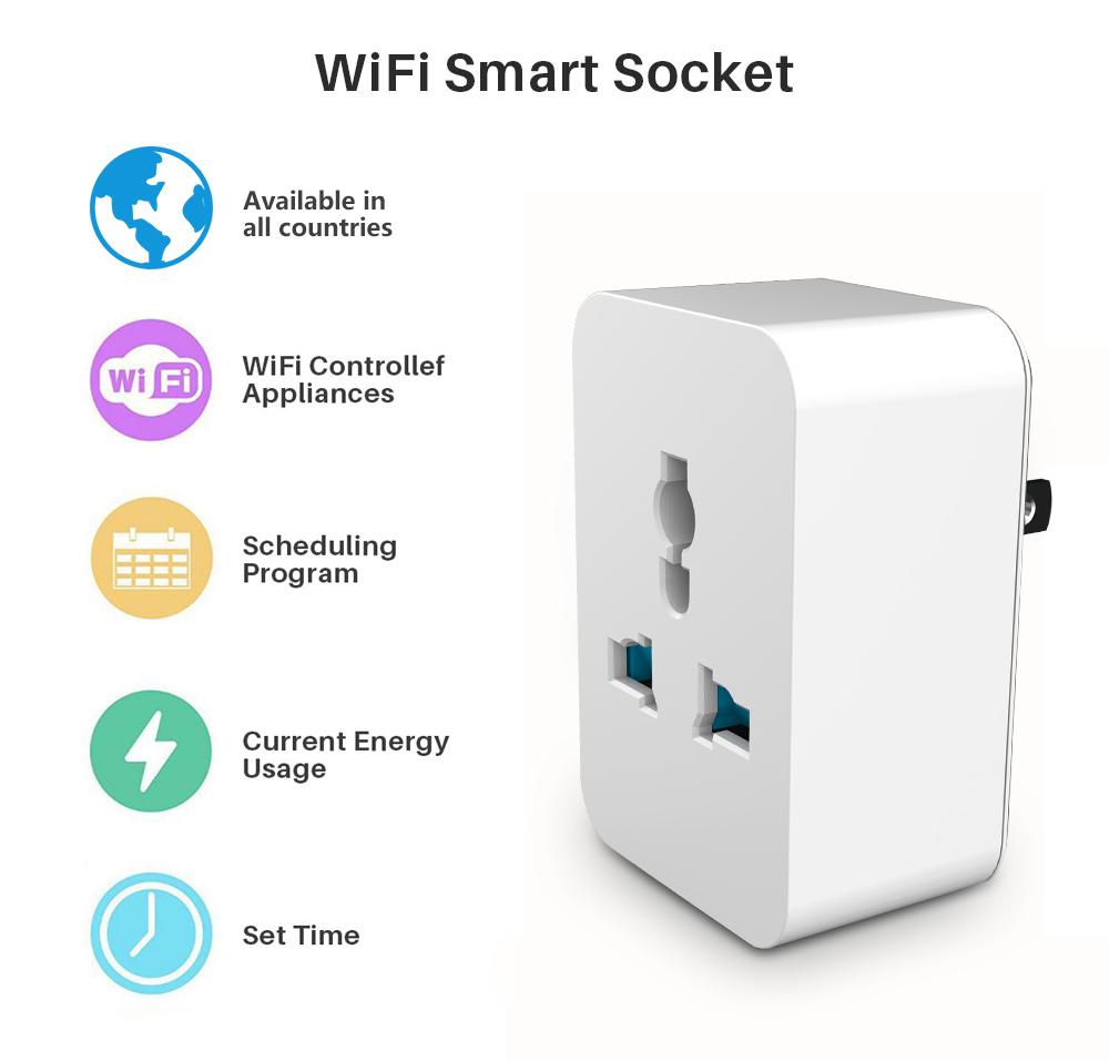 Tuya Smart Wifi Universal Socket 15A App Remote Control Eu Plug Universal Power Socket Works with Alexa Google Home