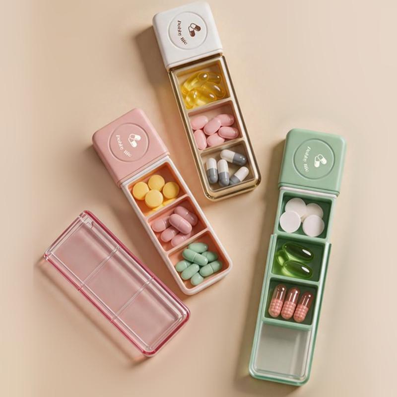 Portable Pill Organizer Integrated Pill Cutter Airtight Moisture-proof Small Pill Case for Students Dorm Daily Medication Storage