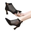 Spring and summer thick heel mesh cool boots new mesh boots pointed breathable hollow middle heel Roman shoes