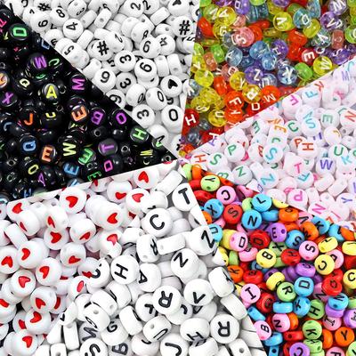 500pcs Acrylic Circular Letter Beads 4x7mm Decorative Beads, Used for Jewelry Making and DIY Bracelets, Necklaces, Keychains