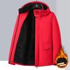 Men Hooded Fleece Lined Thick Jacket Solid Color Casual Outdoor Winter Coat