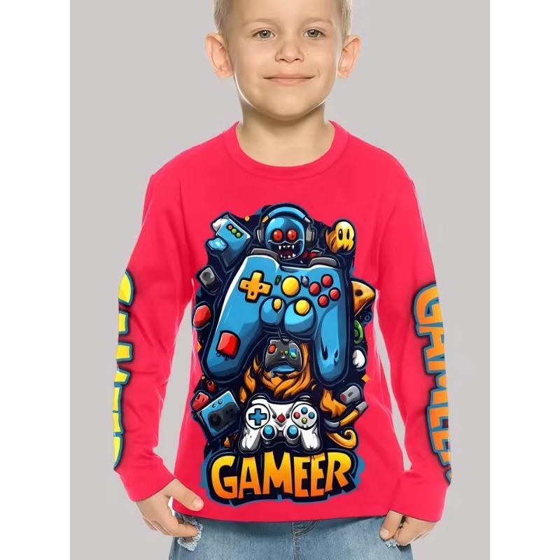 Kinderbekleidung Jungen T-Shirt Langarm Cooles Gamepad Muster 3D Druck Kinder Frühling Herbst Kleidung Neuheit Jungen Kleidung O-Ausschnitt Oberteile