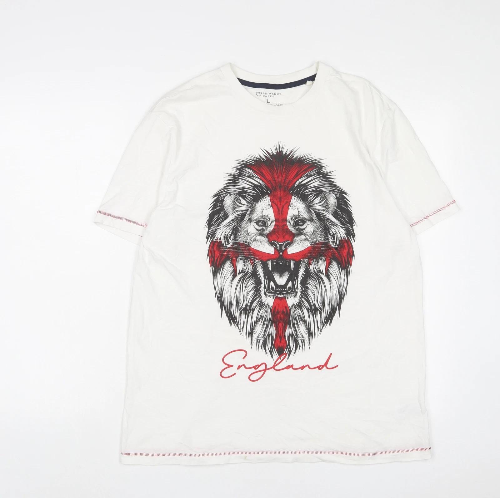 England Mens White Cotton T-Shirt Size L Crew Neck 3XL