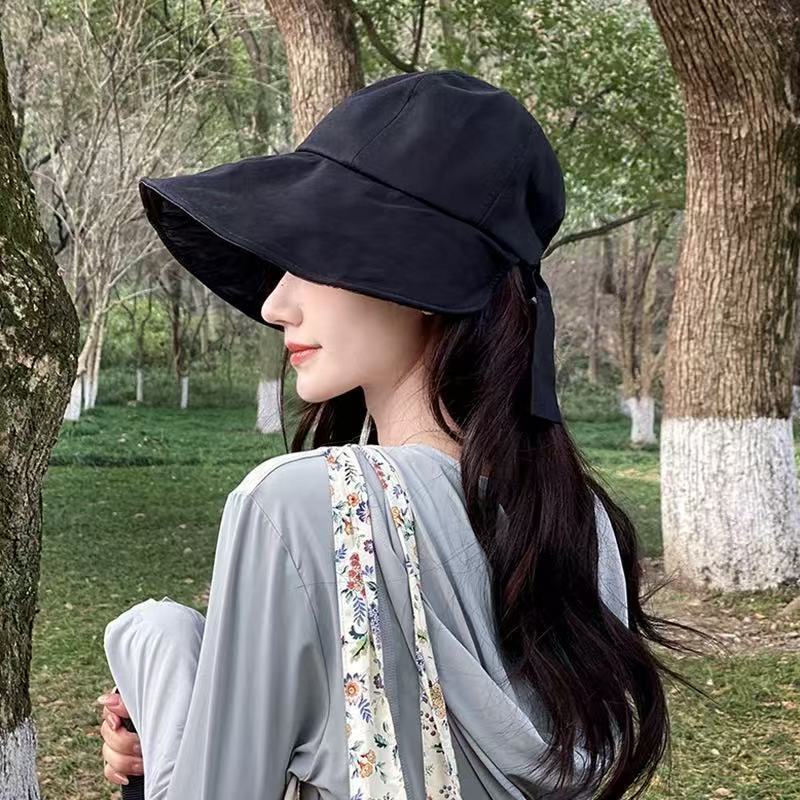 Big girl sunscreen hat summer new neck protection anti-ultraviolet bucket hat multi-functional sunshade brim shawl