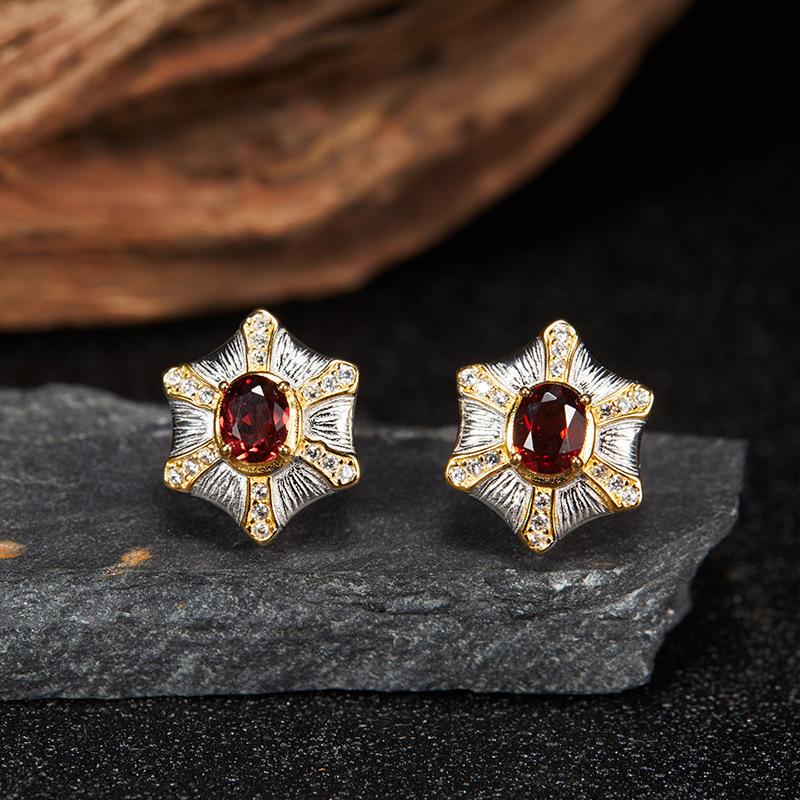 Premium S925 Sterling Silver Natural Gemstone Colored Treasure Stud Earrings Color Separation Does Not Fade Jewelry