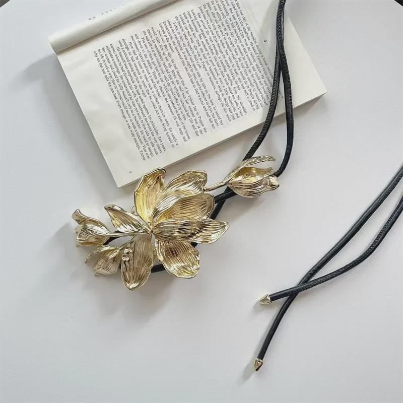 Golden Tulip Vintage Black Leather Waist Chain with Skirt Jeans Decoration
