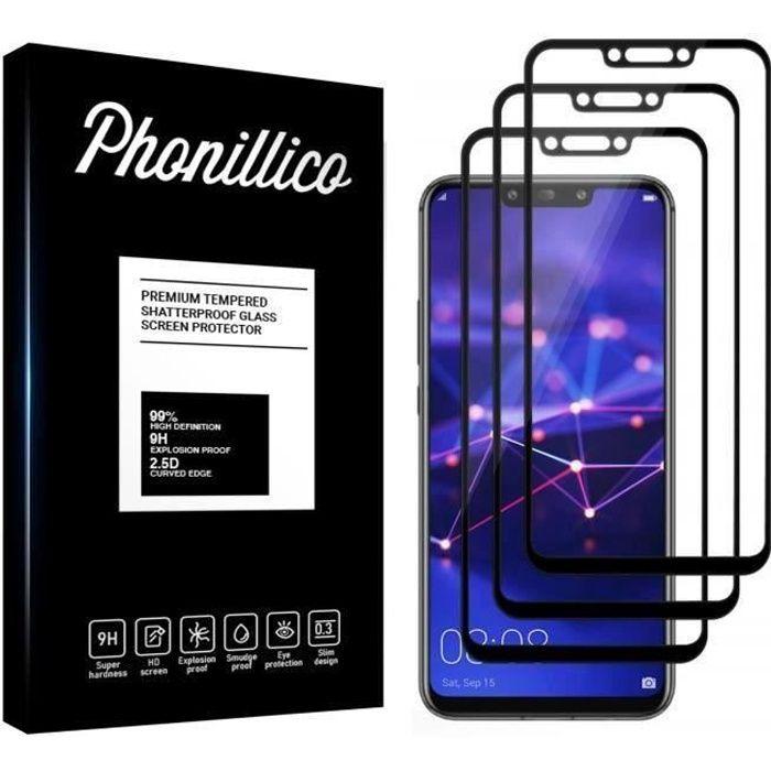 Tempered Glass - Phonillico® - Huawei MATE 20 LITE - Pack of 3 - Transparent - Black Edge