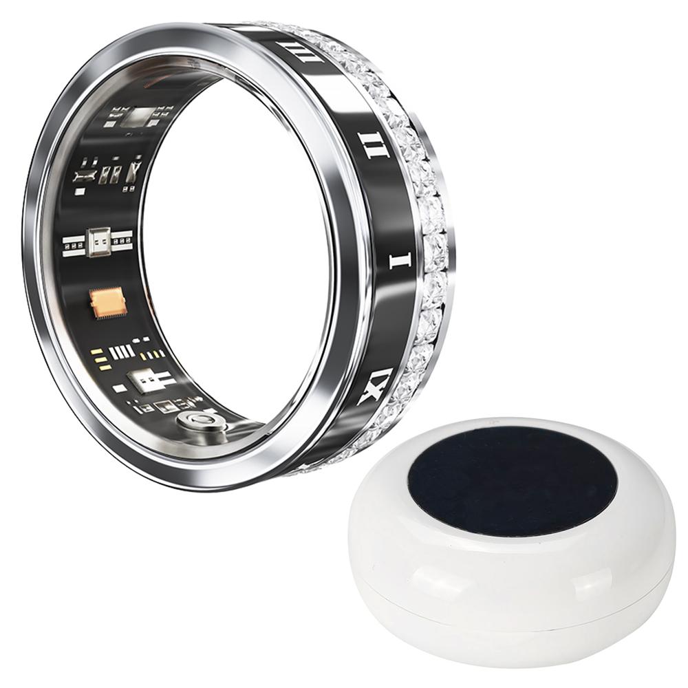 

Дерзкое умное кольцо для мониторинга здоровья, совместимое с Bluetooth, украшенное стразами, кольцо на палец, с зарядным кейсом Silver/Size 9