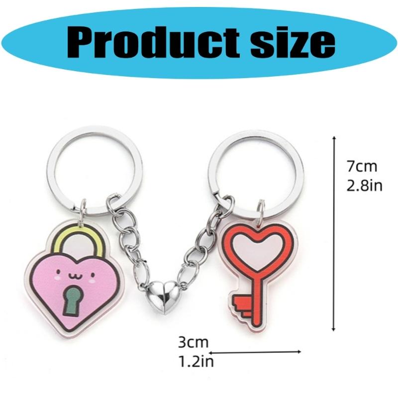 1 Pair Stylish Acrylic Magnetic Heart Pendant Keychain Couple Accessories Lightweight Keyring Valentines Day Gift
