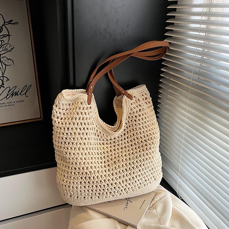 Spring New Style Women's Fashion Casual Single Shoulder Bag Hollow Lazy Style Handbag Woven Tote Bag
