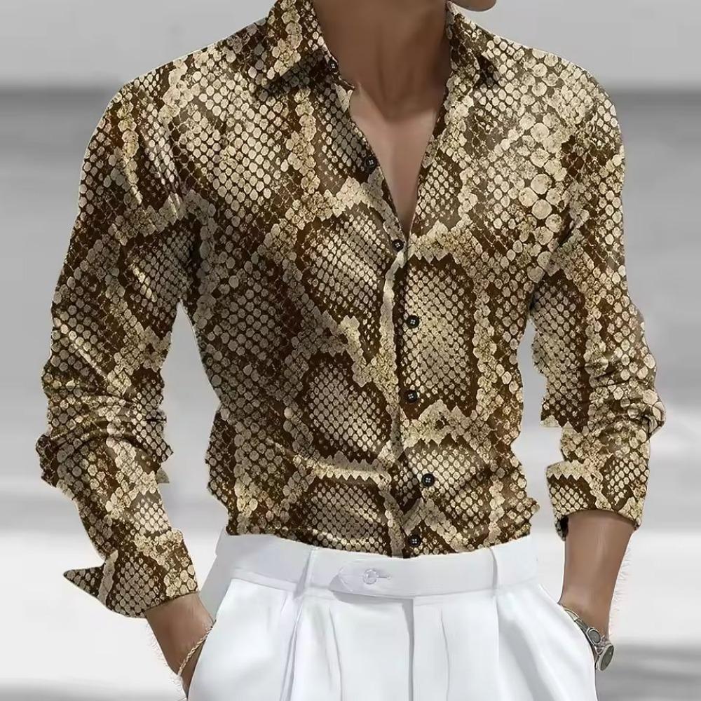 Mode Heren Shirt met Lange Mouwen Slangenhuidpatroon Outdoor Kleding Polyestervezel Digitale Print Zomer