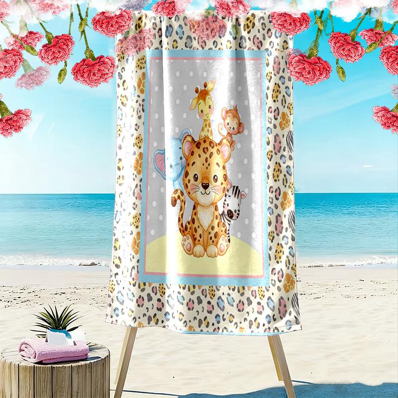 Süßes Tier-Puzzle-Print Strandtuch, Großes Weiches Schnelltrocknendes Handtuch für Strand Camping Schwimmen