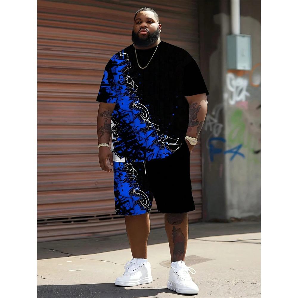 Men's Summer Coconut Tree Print Short-Sleeve T-Shirt and Shorts Set Hawaiian Sports Set Breathable Outdoor Two-Piece Set